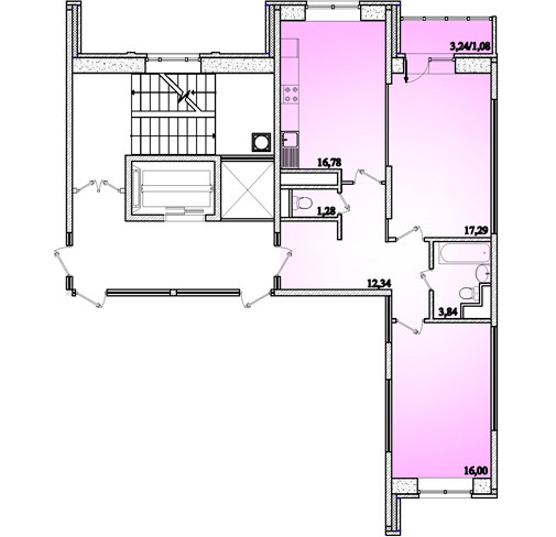 Двухкомнатная квартира 68.61 м²